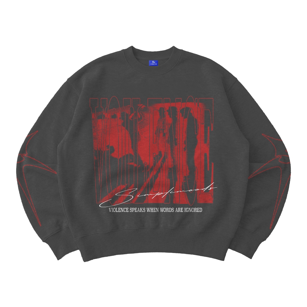 SimpliMoods Boxy Sweater Crewneck สีเทา ผู้ชายผู้หญิง