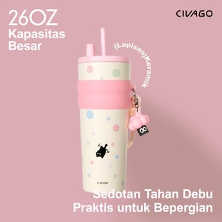 CIVAGO（26oz/768ml）Tumbler Kopi Stainless Steel Tahan Panas dengan Lapisan Keramik dan Tutup Seri Polka Dot​