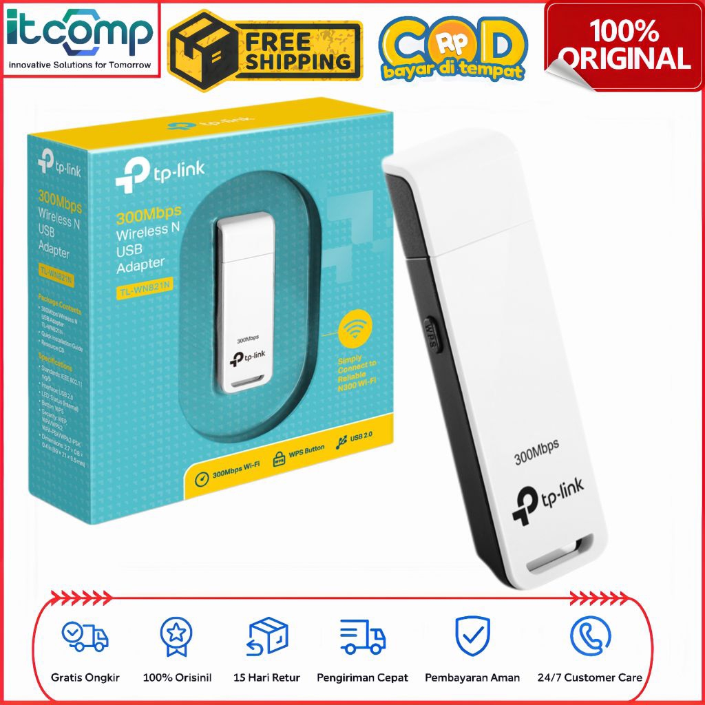 อะแดปเตอร์ TP-Link TL-WN821N 300Mbps Wi-Fi 4 Easy Wireless N USB 2.0