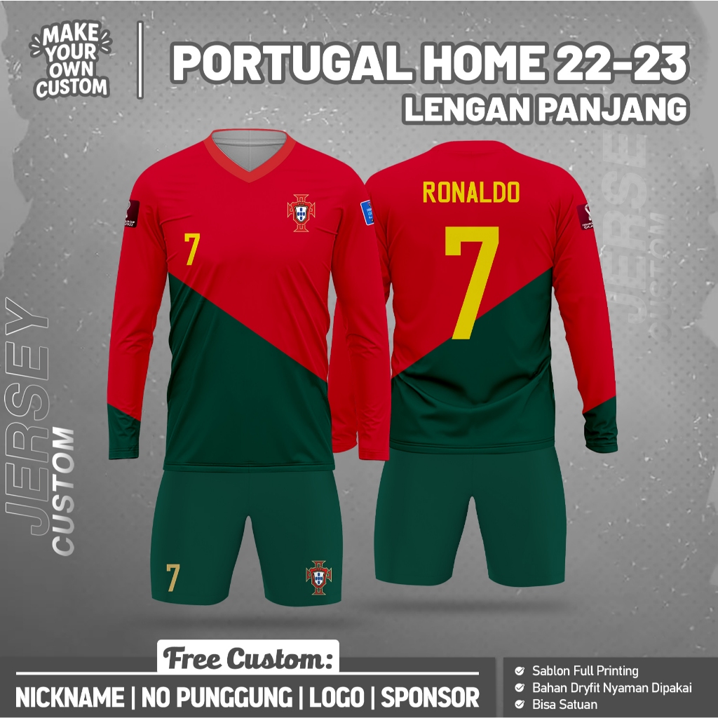 PORTUGAL HOME FOOTBALL JERSEY 22-23 ยาวฟรีที่กําหนดเองชื่อและด้านหลังหมายเลขการพิมพ์เต็มรูปแบบ