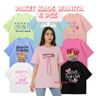 MORA - Paket Kaos Oversized isi 4 - Oversized tee Wanita - Baju Harian Wanita - Kaos Harian Wanita - Oversized T-Shirt Wanita - T-Shit harian wanita motif dan design lucu