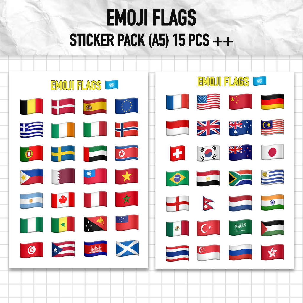 YoCat - Emoji Flags Apple Sticker Pack 15++ ชิ้น HP Laptop Helmet Tumblr ตู้เย็น A5 World Travel Map