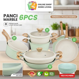 (FREE PIRING)Set Panci Marble 6 Pcs Anti Lengket - Panci Wajan Serbaguna Estetik
