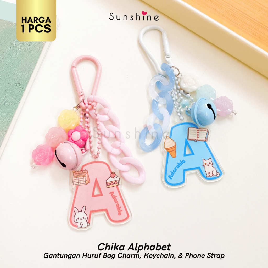 GANTUNGAN Sunshinelove - Chika Alphabet Bag Charm พวงกุญแจตัวอักษรพวงกุญแจกระเป๋า