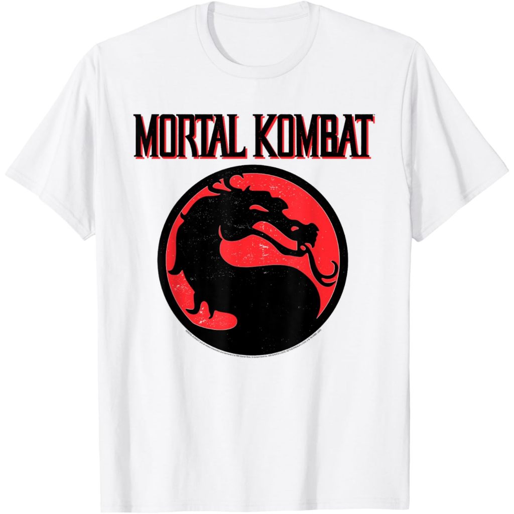 Mortal Kombat Vintage Black and Red Dragon Logo Video Game Adult T-Shirt Fashion Tops for Boys and G