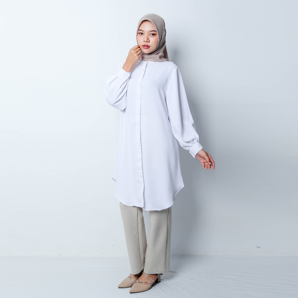 Viola O-Neck สีขาว Tunic Balloon Sleeve | คุณNIQ.ID