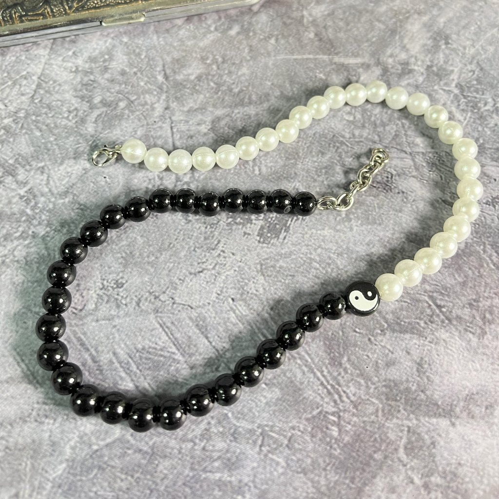 Yin Yang Necklace - y2k สร้อยคอลูกปัดสร้อยคอความงาม vintage gothic choker ผู้ชายผู้หญิง