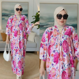 Yuri Daster Motif Bunga Jumbo terbaru Lengan 3/4 Rayon Adem Busui Semata Kaki