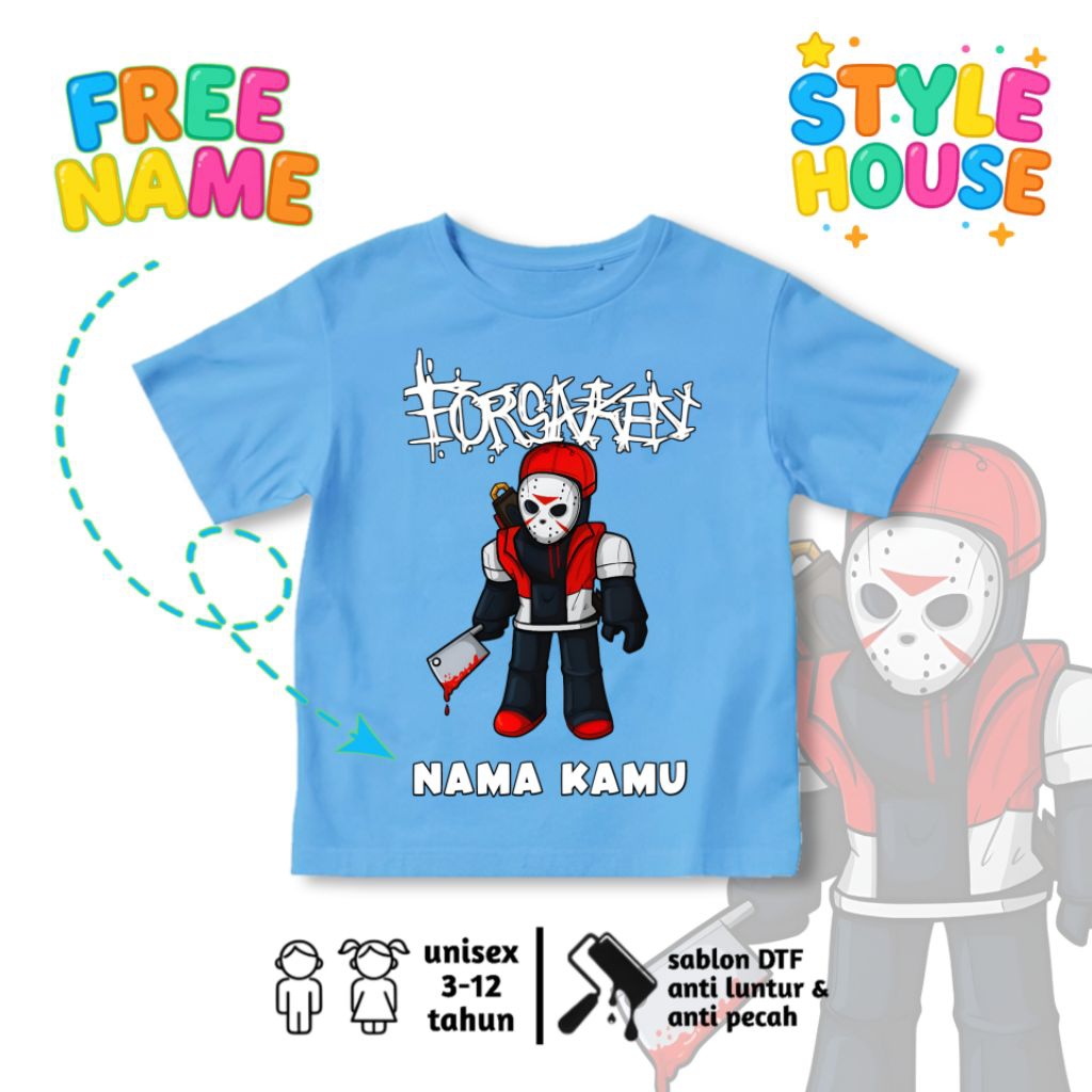 Forsaken Jason Voorhees Roblox ตัวอักษรเสื้อยืดเด็กฟรี NAME/เด็กเสื้อผ้าฝ้ายหวี