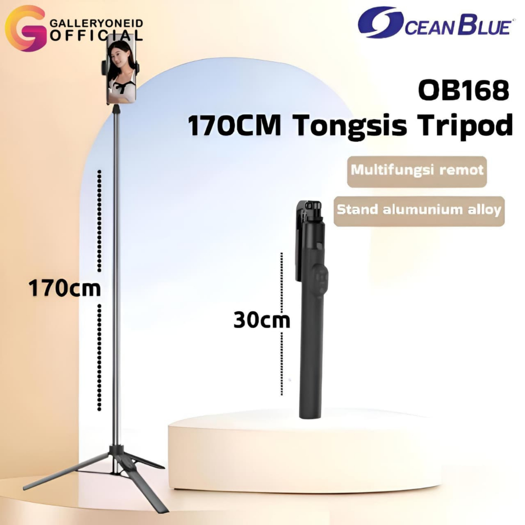 ขาตั้งกล้องแหนบ OB168 ที่วางขาตั้งชัตเตอร์ระยะไกล HP Selfie Stick 170 ซม.Oceanblue