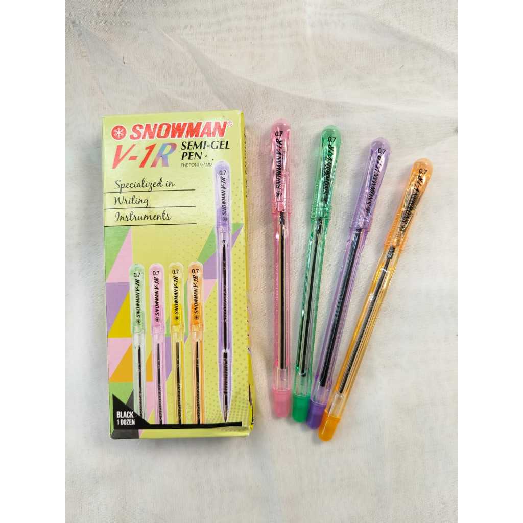 SNOWMAN V1R Semi Gel Pen 0.7mm RAINBOW Black Ink - DOZEN