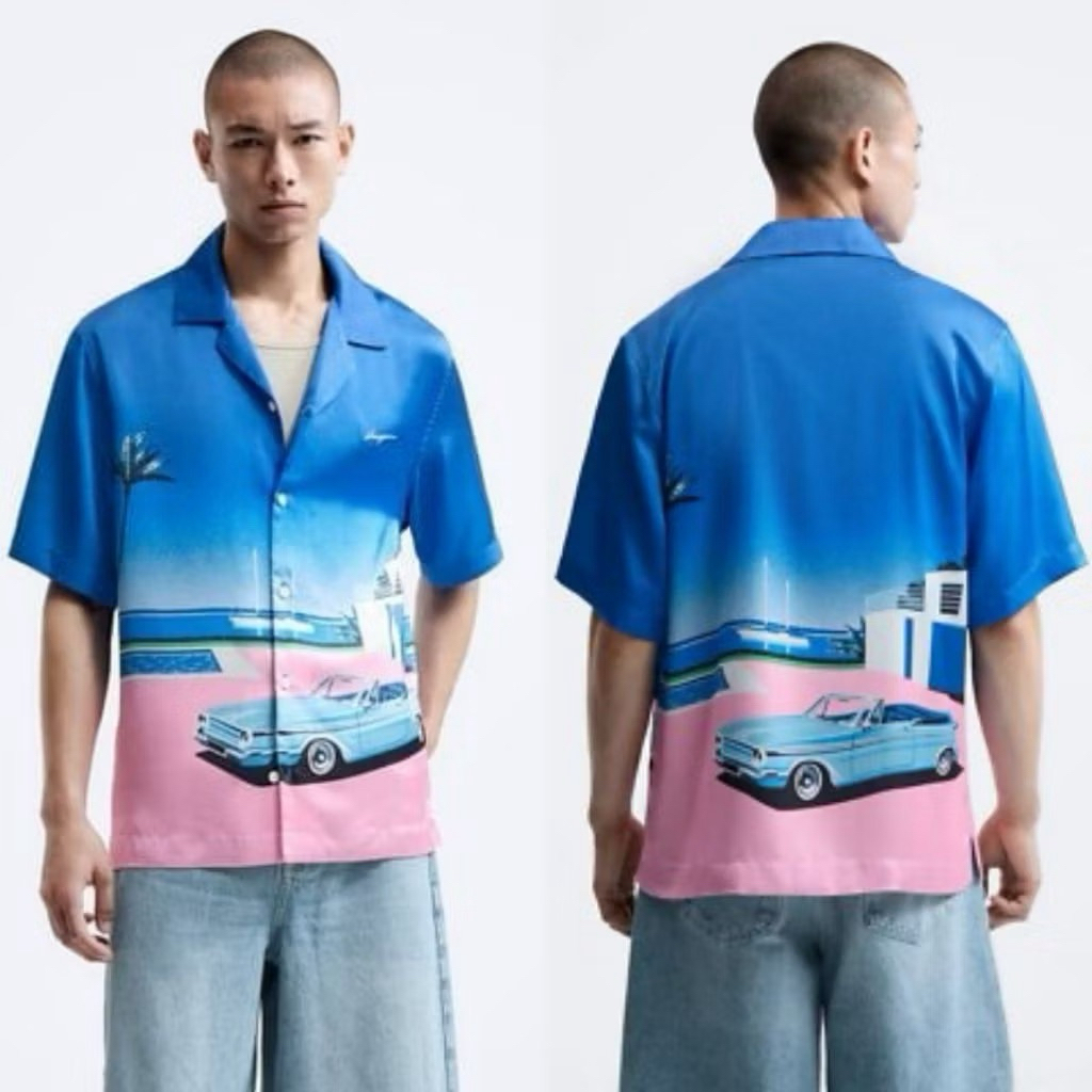 KEMEJA ZARA HIROSHI NAGAI พิมพ์เสื้อใหม่ ORIGINAL BLUE SHIRT