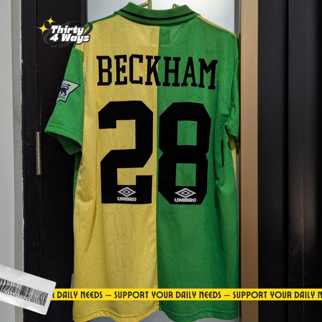 Manchester United MU Third Kit 1992-94 Retro Vintage David Beckham Green Yellow