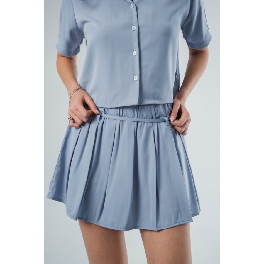 FACIALITY - Jill Pleats Mini Skirt - Skyway Blue