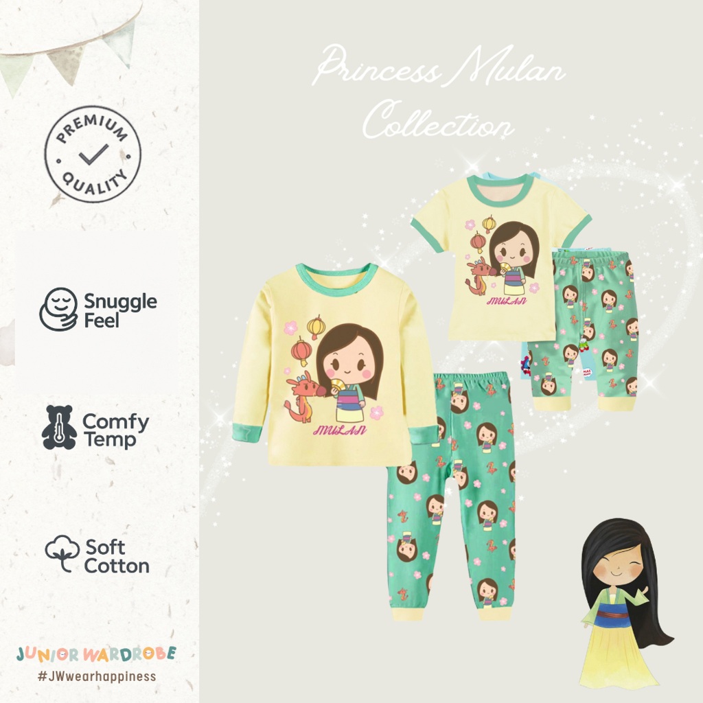 [JW SLEEPWEAR] 6m-13T Premium Cotton Princess Mulan | ชุดชุดนอนเด็กผู้หญิง