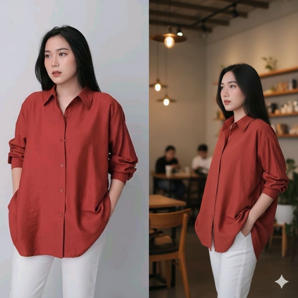 KEMEJA UNIQLO เสื้อเชิ้ตผ้าเรยอน Twill พรีเมี่ยม เสื้อเชิ้ตผู้หญิง ล่าสุด เสื้อเชิ้ตสีพื้น แขนยาว เก