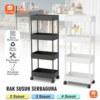 (LL)Rak Troli 4 Susun/Rak Dapur/ Rak Serbaguna Rak Model Segiempat Plastik Kokoh Kuat