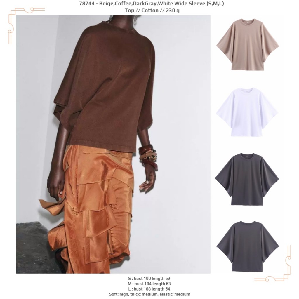 LHL44 - Coffee/WHT/DARGRAY/BGE Wide Sleeve (S,M,L) - BLOUSE