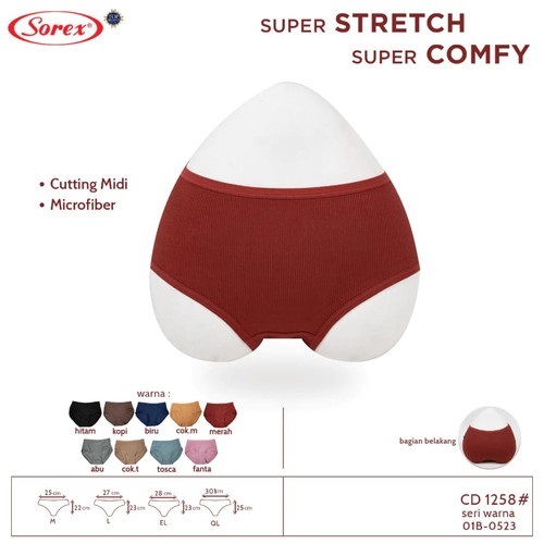(6pc) ซีดี Sorex 1258 | Sorex Womens Midi Basic Super Stretch Briefs - Kshop