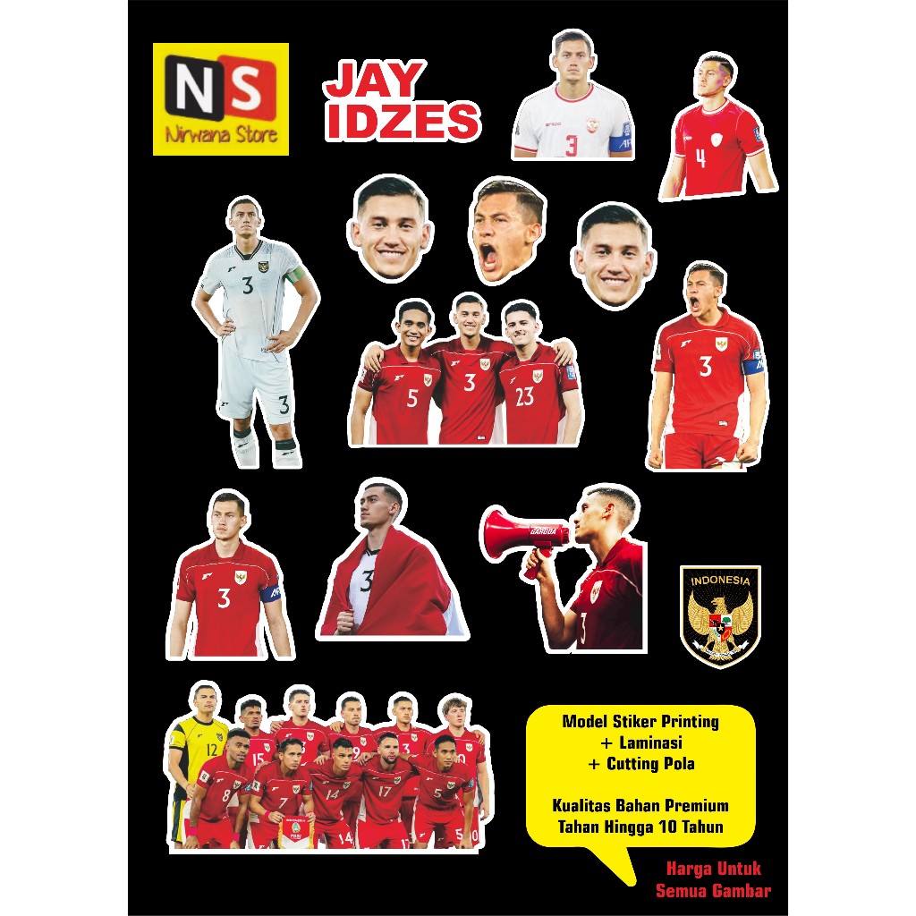 สติ๊กเกอร์ HP Nirvana Jay Idzes - สติ๊กเกอร์แพ็คทีมชาติสําหรับขวด แก้วน้ํา โทรศัพท์มือถือ แล็ปท็อป ห