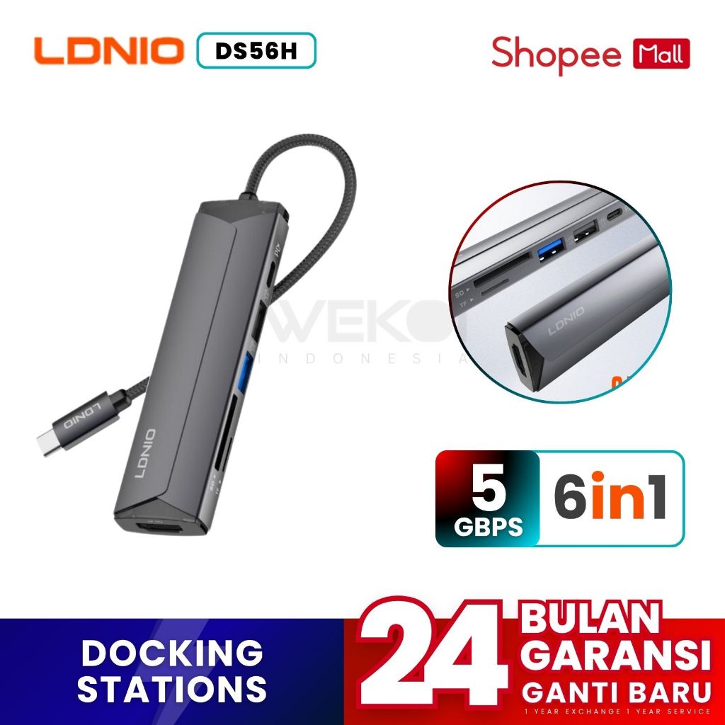 LDNIO DS-56H Docking Station 6 in 1 Multi-Function USB-C PD3.0 2.0 HDMI 4K HD Data Transmission 5Gbp
