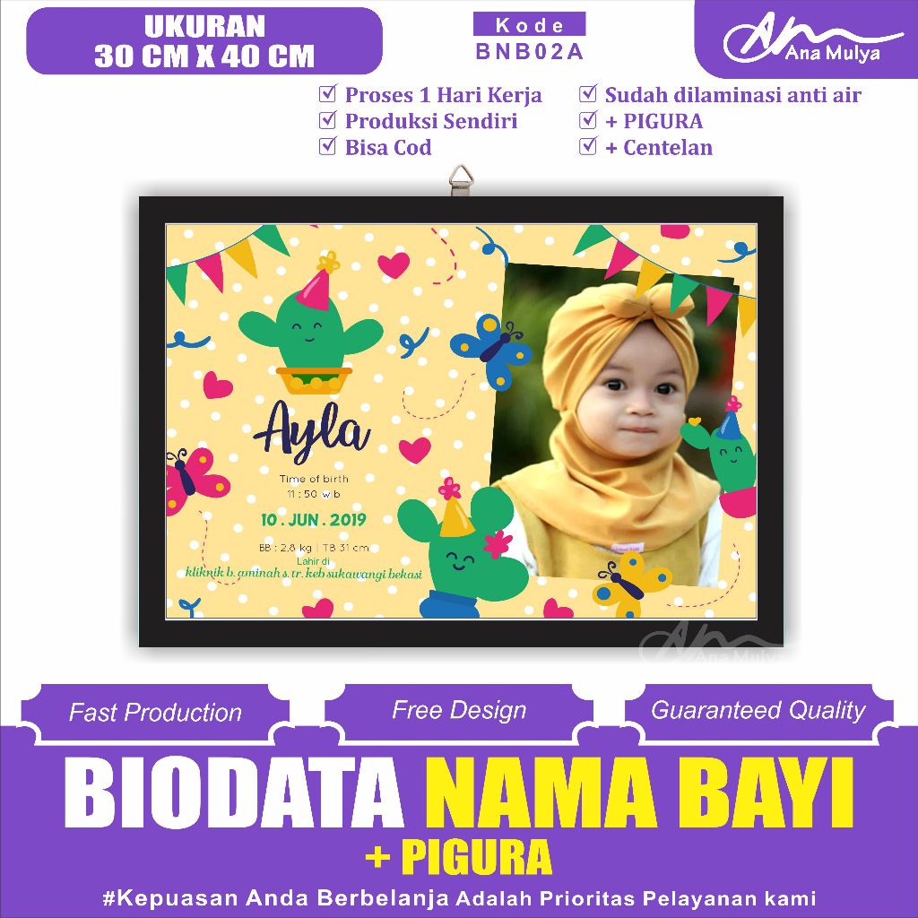 BABY BIRTH BIODATA + PICTURE ขนาด 12R 30 CM X 40 CM ANA MULYA BNB02