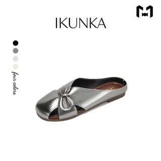 IKUNKA Sendal Slop Teplek Wanita Kekinian Sepatu Sendal Flat Mules Elegan