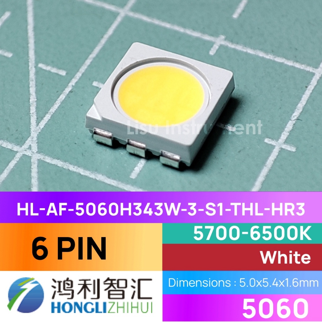 HL-AF-5060H343W-3-S1-THL-HR3 5060 LED SMD 6Pin SMD50-6P 5700-6500K 3.2V 20mA HONGLITRONIC