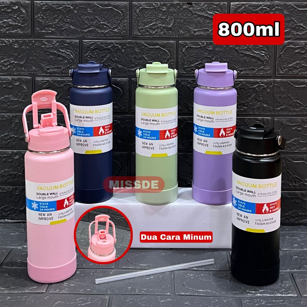 Tumbler Bottle 2in1 Stainless Steel 800ml / Flip Straw Water Bottle / Neo Drinking Bottle