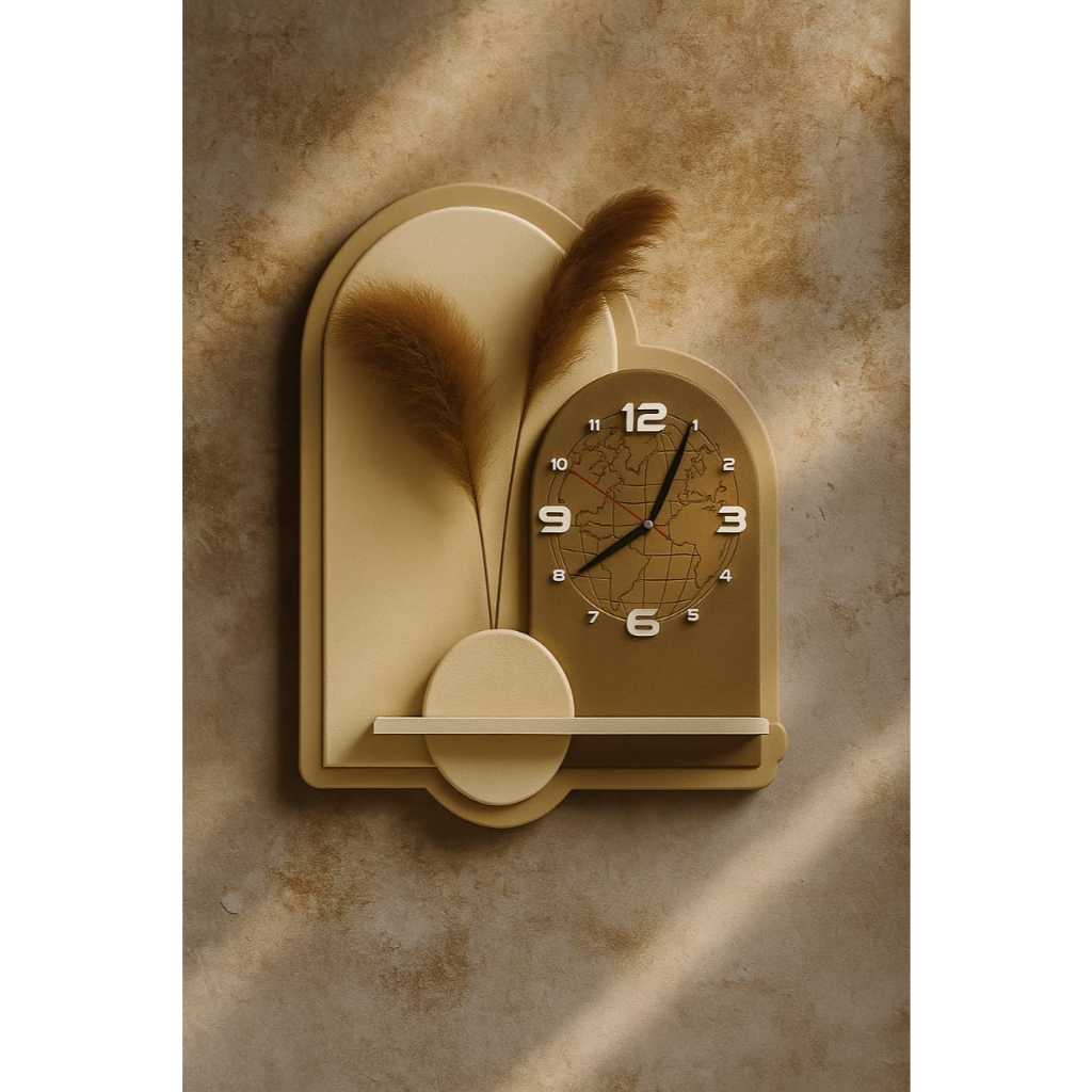 S&S NW64 - AESTHETIC EARTH SHAPE 3D CARVED WALL CLOCK LIVING ROOM DECORATION