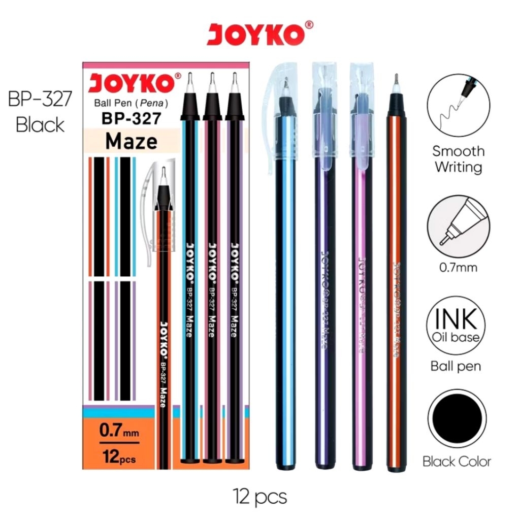 (กล่อง/12 ชิ้น) Joyko Ball Pen BP-327 Maze 0.7 มม. ปากกา / Joyko Maze Pen 1 โหล