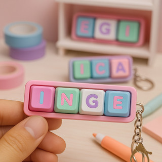 Gantungan Kunci Custom Nama Huruf 3D Fidget Keyboard Warna Pastel Lucu Unik Keychain Colorful K07X