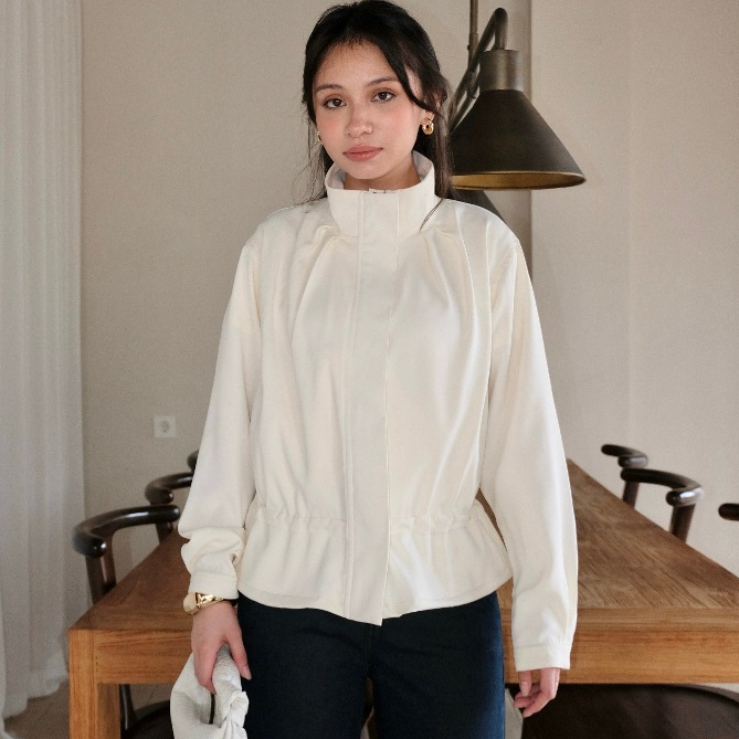 ป้าย Gracias - Renee Structured Jacket - เสื้อเชิ้ตผู้หญิงมีสไตล์ Outer Coat Jacket - ช่องทางคอสูง