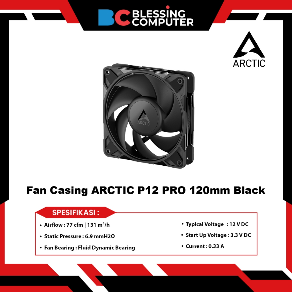 ARCTIC P12 PRO พัดลมปลอกสีดํา 120 มม