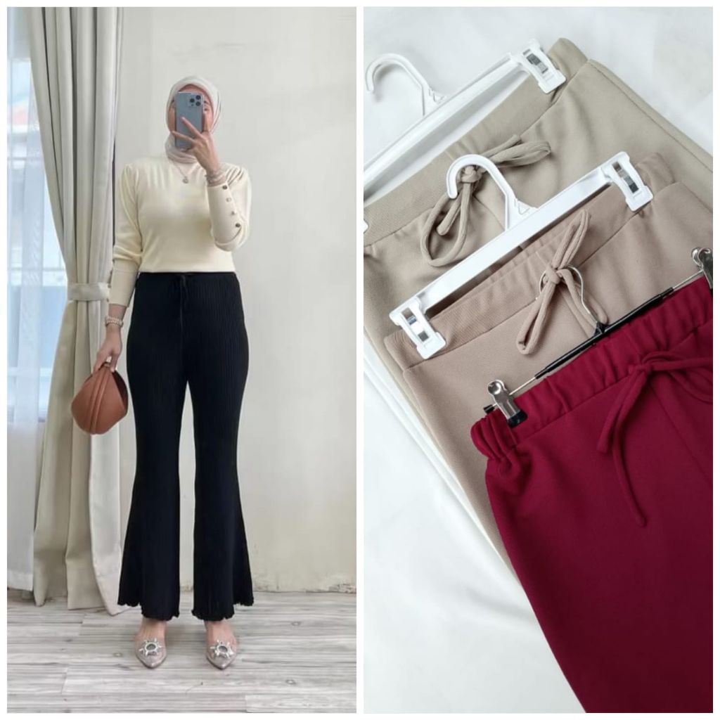 Gimela Cutbray Knit Pants - Cutbray Knit Stretch Pants - Womens Cutbray Pants - Highwaist Knit Cutbr