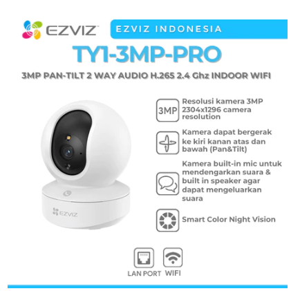 EZVIZ TY1-3MP-PRO 3MP PAN-TILT 2 WAY AUDIO H.265 2.4 GHZ INDOOR WIFI