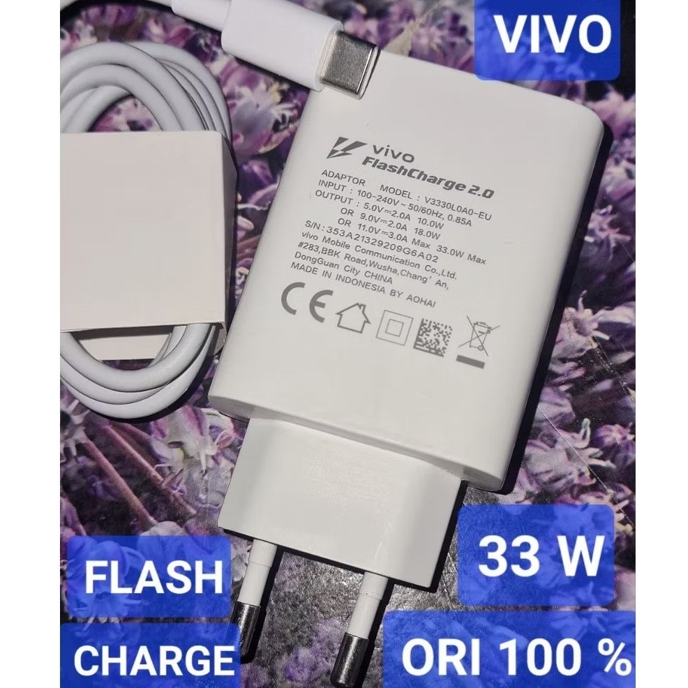 CHARGER CAS VIVO 3A 33 WATT SUPER FLASH CHARGE ORIGINAL HP V20 PRO V20SE V21 V22 V23 Y70 Y73 S7 S9 X