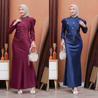 Alena Dress Satin Silk Premium Baju Fashion wanita Kondangan wisuda couple Muslimah kekinian