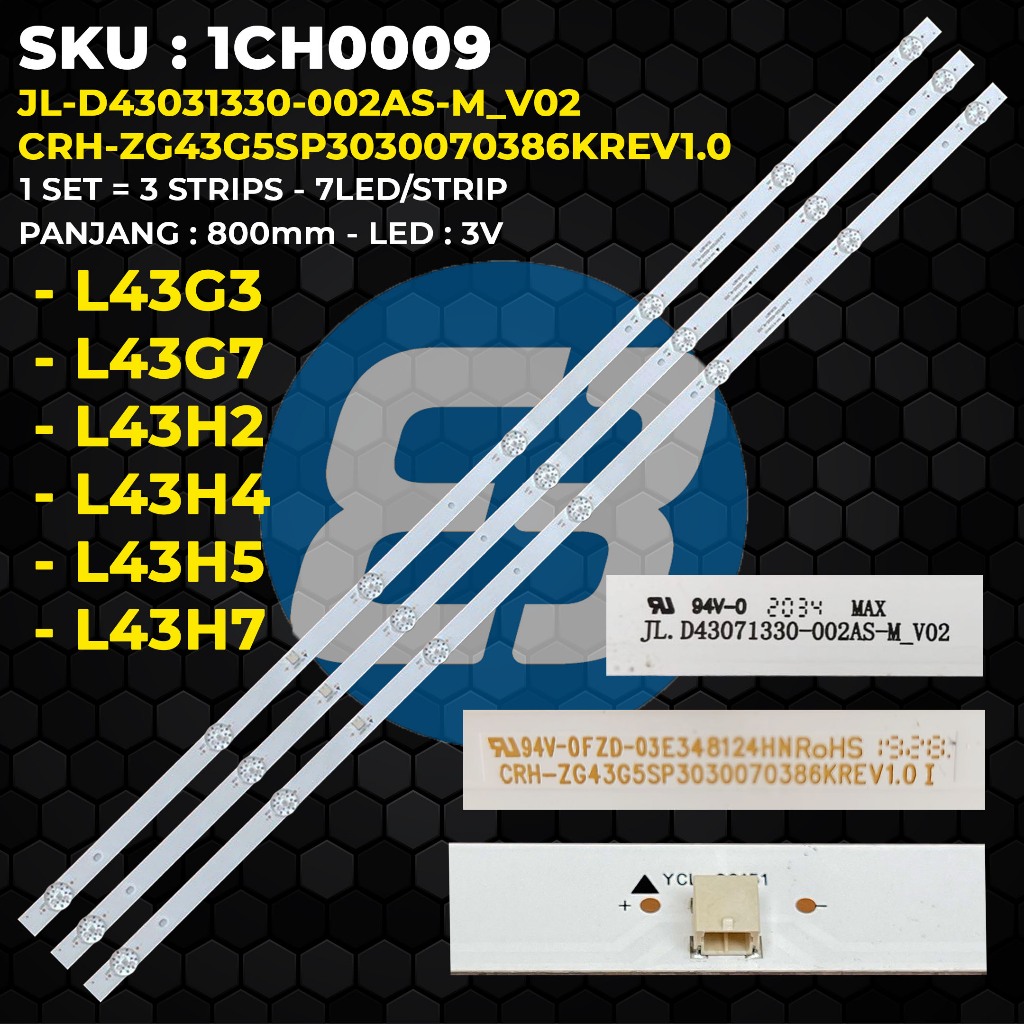 CHANONG ไฟแบ็คไลท์ทีวี 43 นิ้ว L43G3 L43G7 L43H2 L43H4 L43H5 L43H7 JL-D43031330-002AS-M_V02 CRH-ZG43