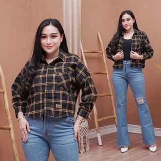 atasan wanita flanel model croptop kotak kotak