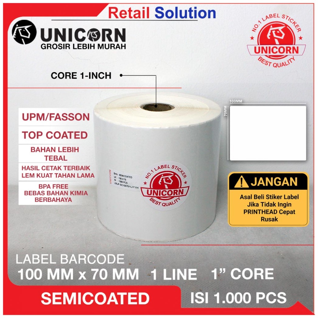 ป้ายสติ๊กเกอร์ยูนิคอร์น Bacode Semicoat 100x70 mm / 100 x 70 mm / 100x70MM / 10X7CM / 10X7 CM