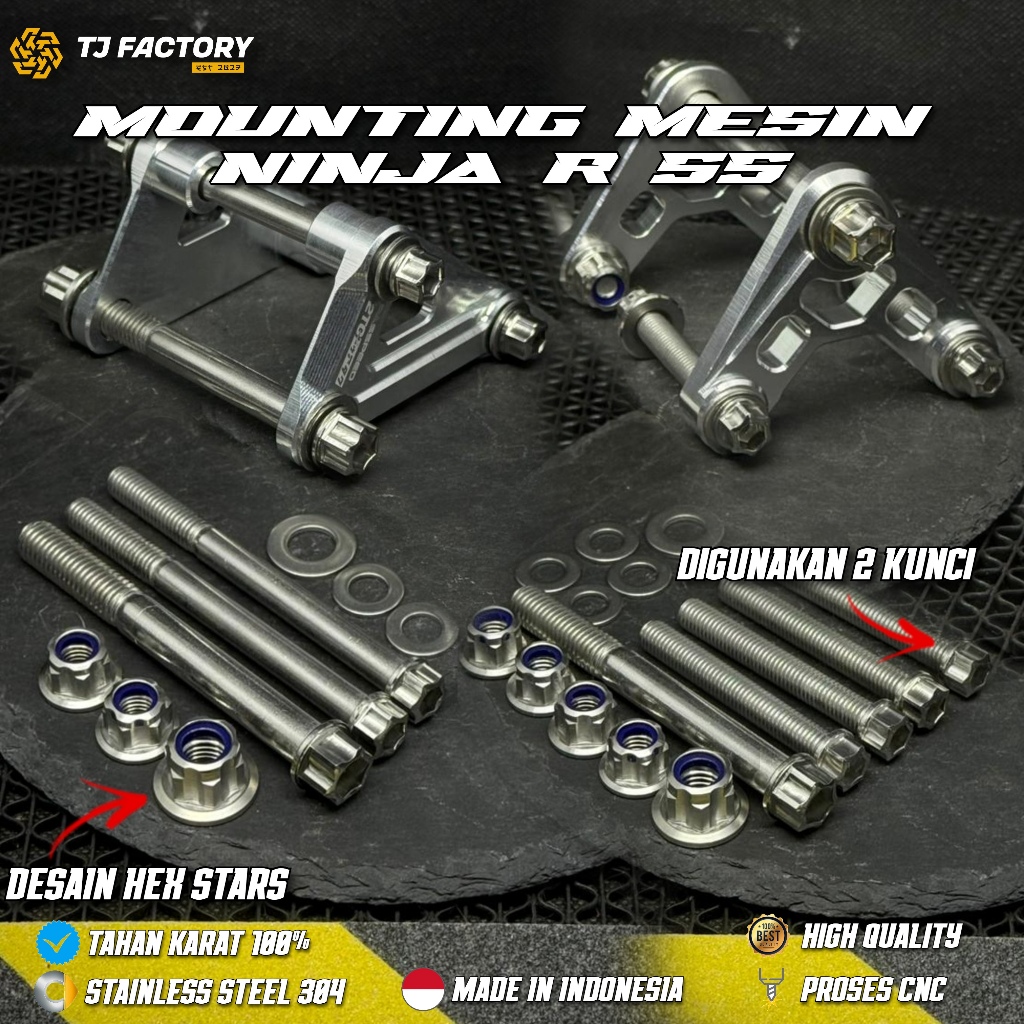 MESIN 1 ชุด NINJA R SS SSR สแตนเลส CNC ENGINE MOUNTING BOLT 2 คีย์ STARS Design โดย TJ โรงงานอินโดนี