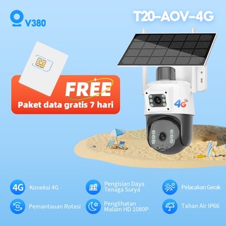 [Garansi satu tahun]V380 T20 Pro 4G Kamera Tenaga Surya Solar 3MP Nirkabel Outdoor Tahan Air CCTV PTZ Camera Koneksi dengan Simcard