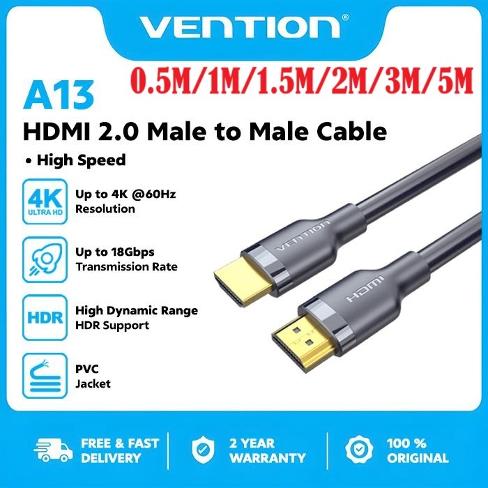 Vention A13 สาย HDMI 2.0 Male to Male 4K UHD HDR ARC 0.5M 1M 1.5M 2M 3M 5M Exclusive Series