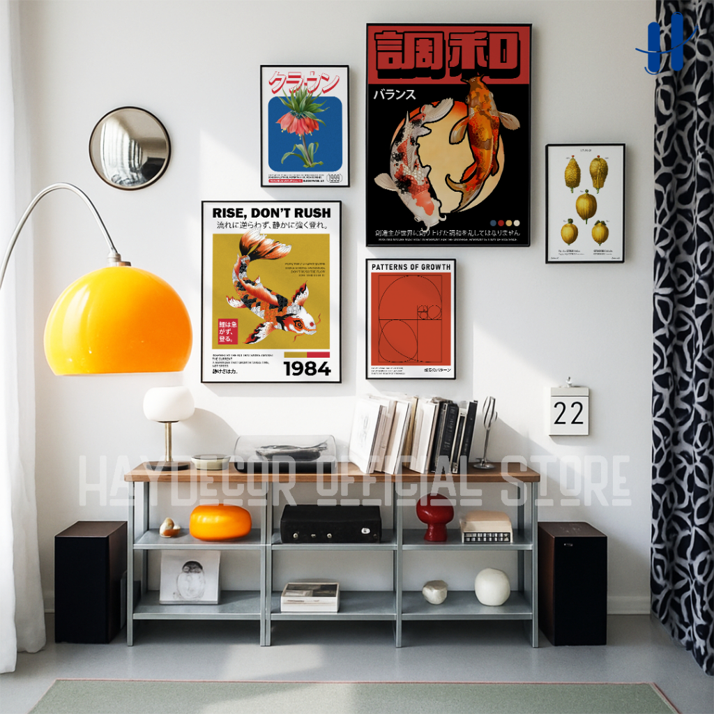 Haydecor ญี่ปุ่น Retro Koi Wall โปสเตอร์กรอบความงามจอแสดงผลตกแต่งผนังห้อง
