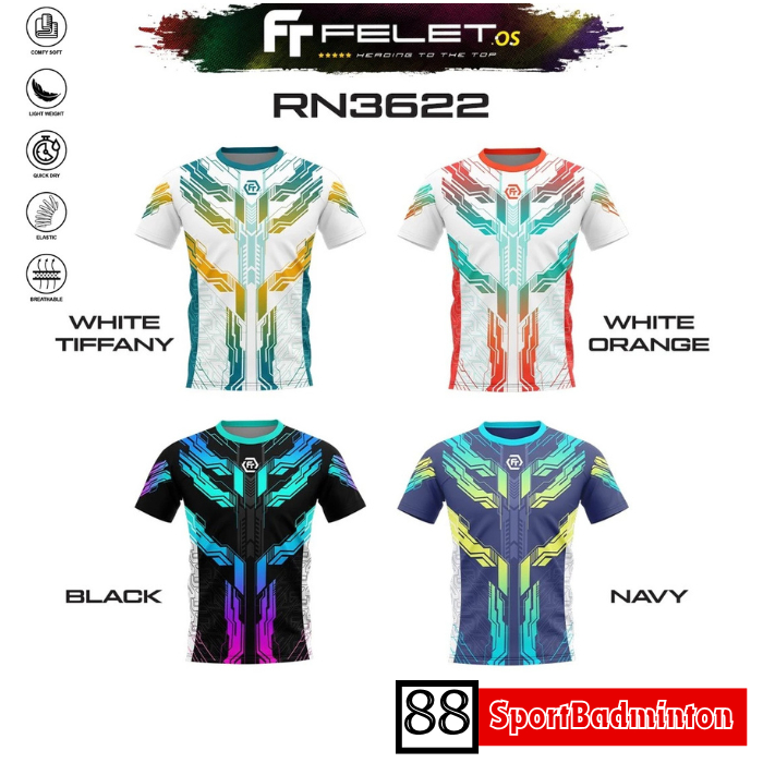 Felet RN 3622 RN3622 เสื้อยืดแบดมินตันกราฟิก - เสื้อแบดมินตัน Felet ดั้งเดิม