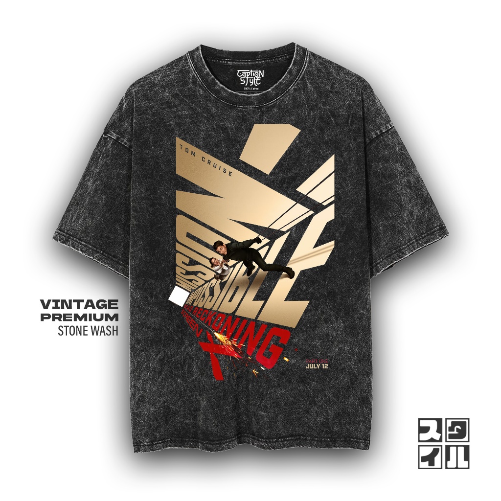 CaptionStyle MISSION IMPOSSIBLE DEAD RECKONING Film Shirt เสื้อยืด Stonewash | เสื้อยืดโอเวอร์ไซส์ผู