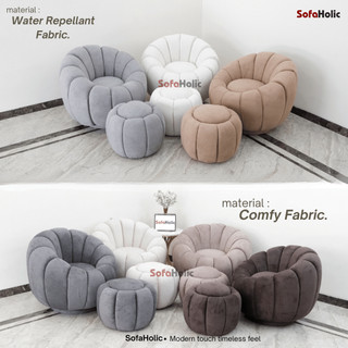 SofaHolic Sofa Rotary Minimalis 1 Seater Cloud Bahan Efek Daun Talas Kursi Ruang Tamu Swifel 360 Bahan Water Repellant Fabric & Bahan Comfy Fabric