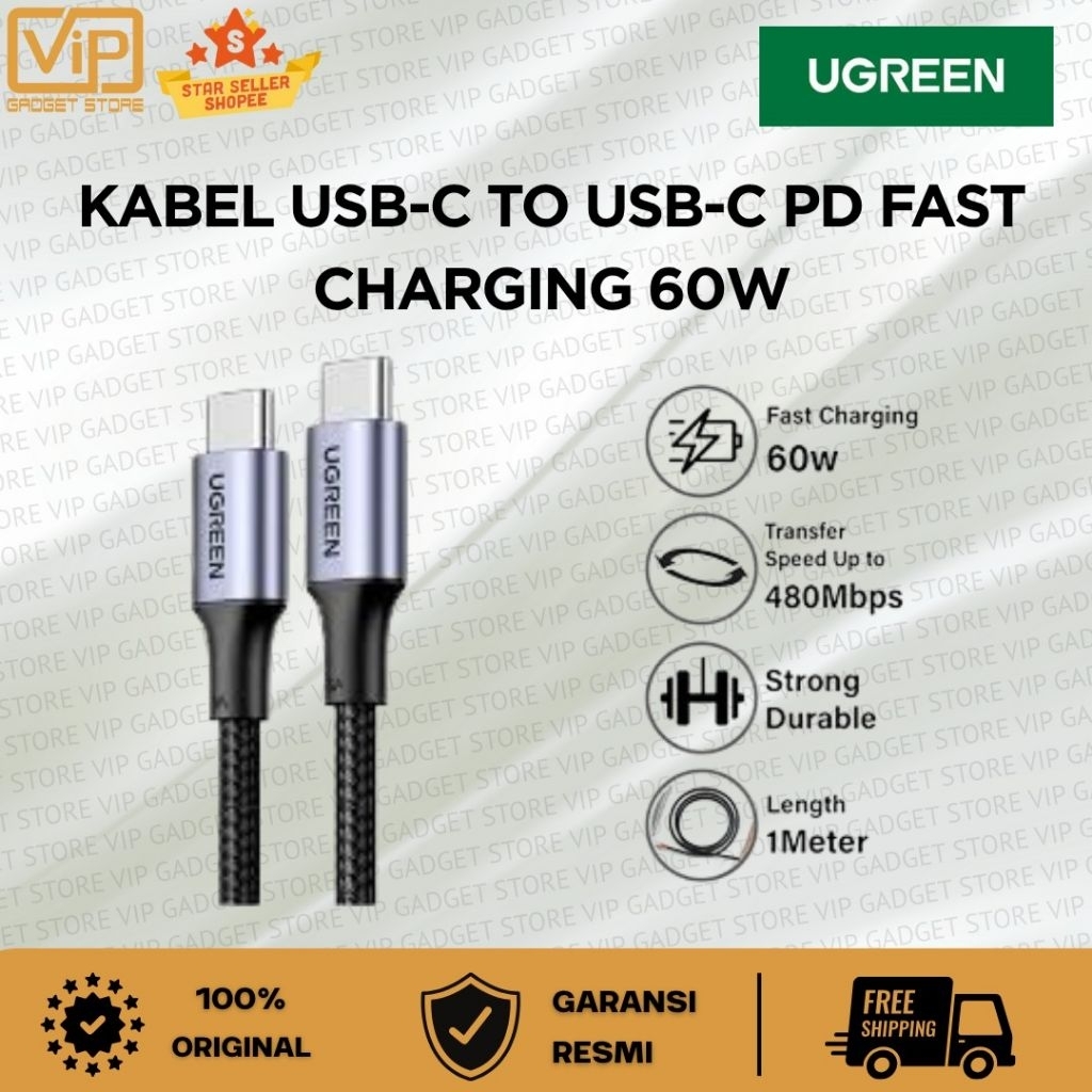 UGREEN TYPE-C ถึง TYPE-C สายชาร์จเร็ว 60 วัตต์