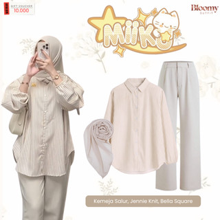 Outfit 3 in 1 Remaja Kekinian | Kemeja Salur + Jennie Knit + Bella Square | One Set Hangout - LM32